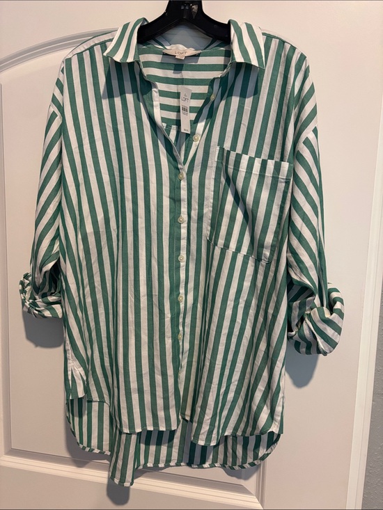 LOFT Tops - LOFT 100% Cotton NWT Striped Poplin Everyday Oversized Pocket Shirt